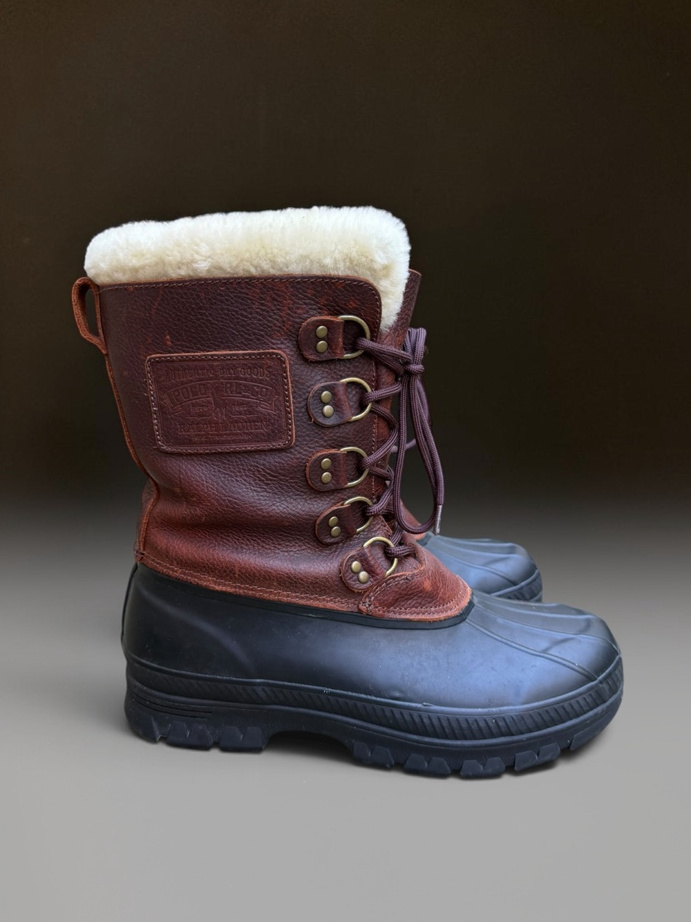1990S Polo-Ralph Lauren Leather/ Rubber/ Shearling Ankle Boots Size 9D